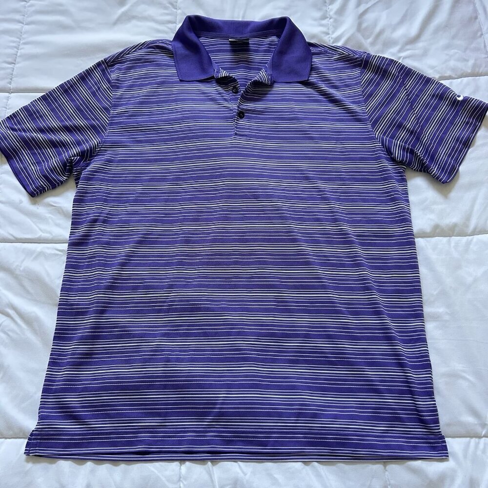 Nike Golf Shirt Polo Mens XL Purple White Striped Polo Dri Fit Performance‎